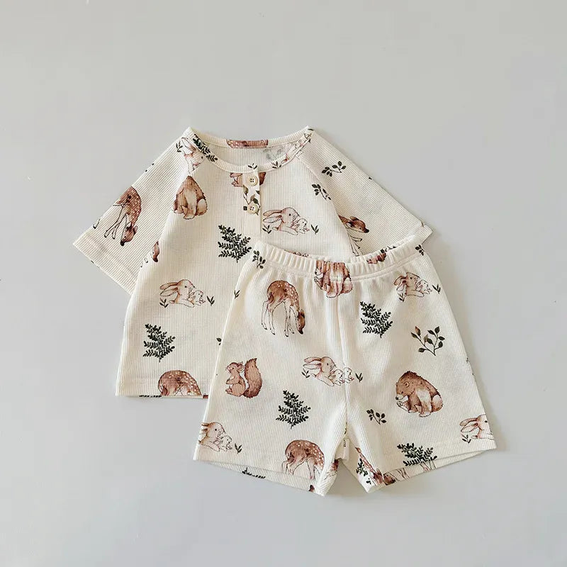 半袖セットアップ zoon / 12M 80cm キッズセットアップ 2点セット ヘンリーネック 半袖Tシャツ+ショートパンツ ルームウェア アニマルプリント【mh0006510】