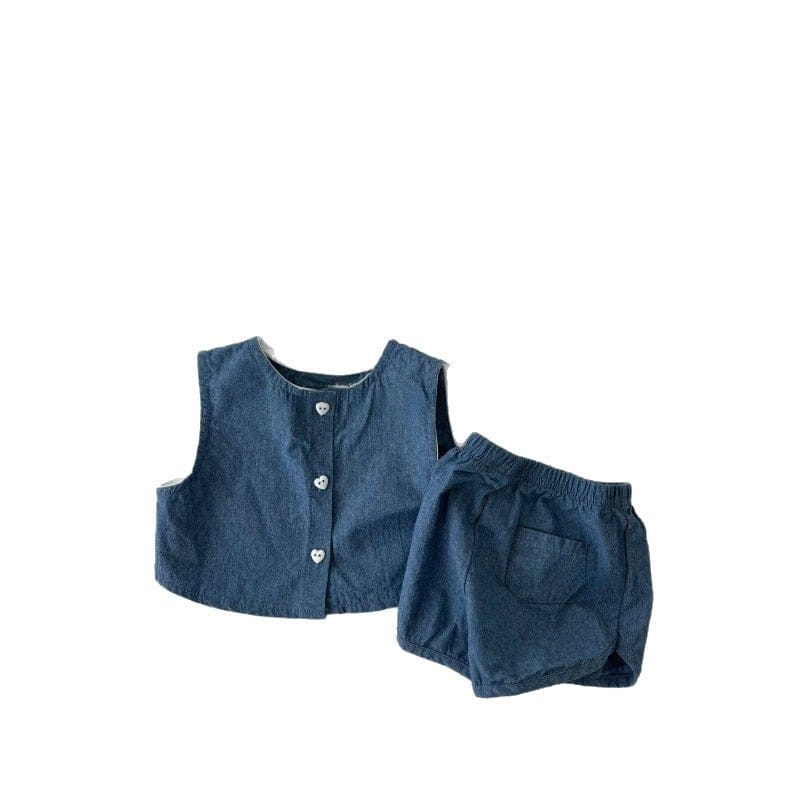 デニムノースリーブシャツ+ショートパンツセットアップ 2点セット【mh0010412】