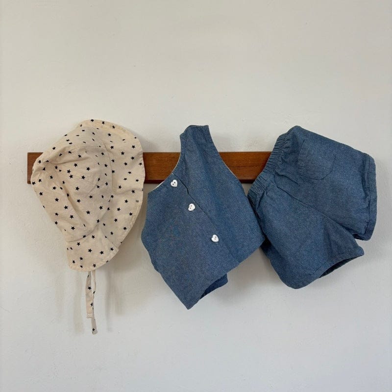 デニムノースリーブシャツ+ショートパンツセットアップ 2点セット【mh0010412】