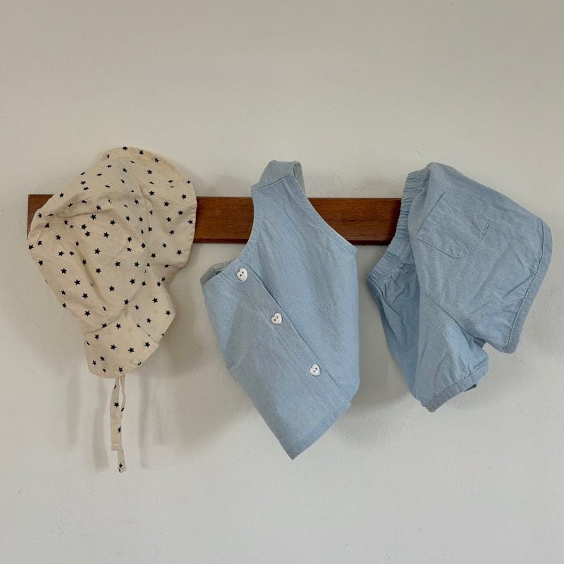 デニムノースリーブシャツ+ショートパンツセットアップ 2点セット【mh0010412】