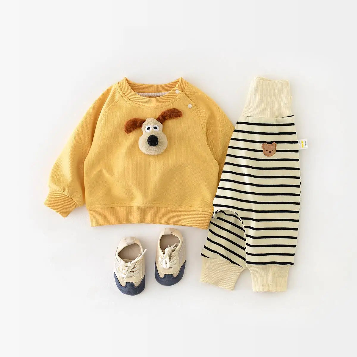 長袖Tシャツ ベビートップス 長袖スウェットシャツ ボーダー/無地 アニマルアップリケ