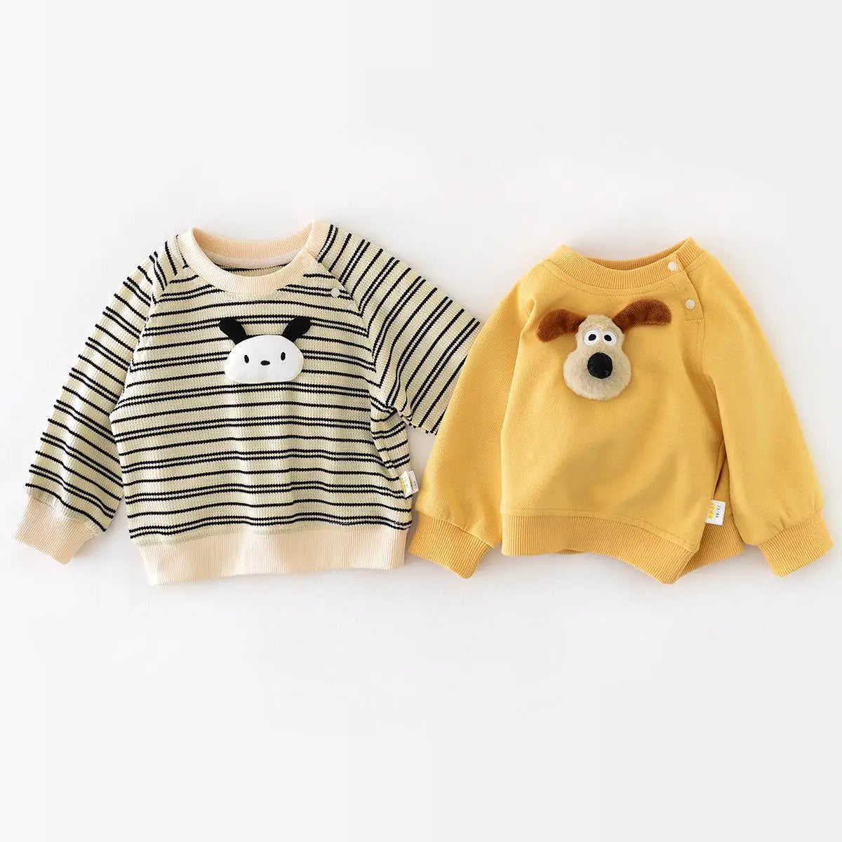 長袖Tシャツ ベビートップス 長袖スウェットシャツ ボーダー/無地 アニマルアップリケ