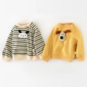 長袖Tシャツ ベビートップス 長袖スウェットシャツ ボーダー/無地 アニマルアップリケ