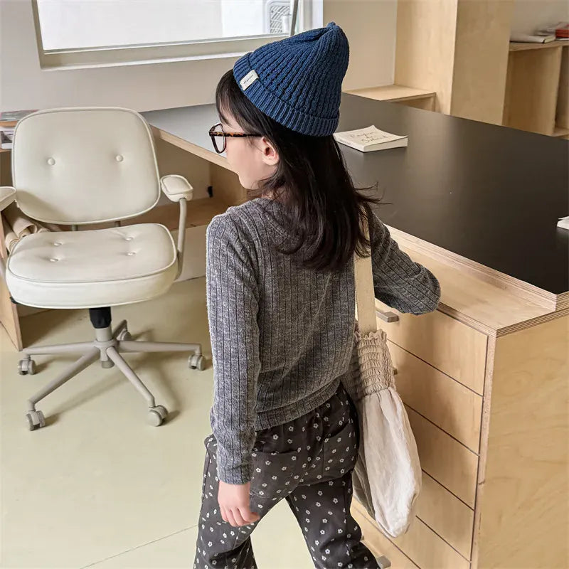 長袖Tシャツ キッズトップス ニット 長袖ドッキングカットソー 2カラー