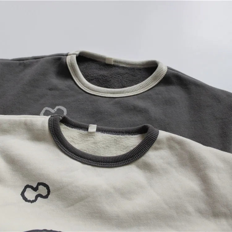 長袖Tシャツ キッズスウェットシャツ 裏起毛 ねこ 猫プリント パッチワーク スウェットトップス 2カラー ユニセックス 男の子 女の子 子供服