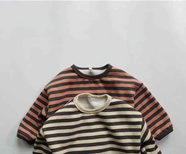 長袖Tシャツ キッズスウェットシャツ ボーダー 裏起毛 スウェットトップス オレンジ ベージュ 2カラー ボーイズ 男の子 子供服