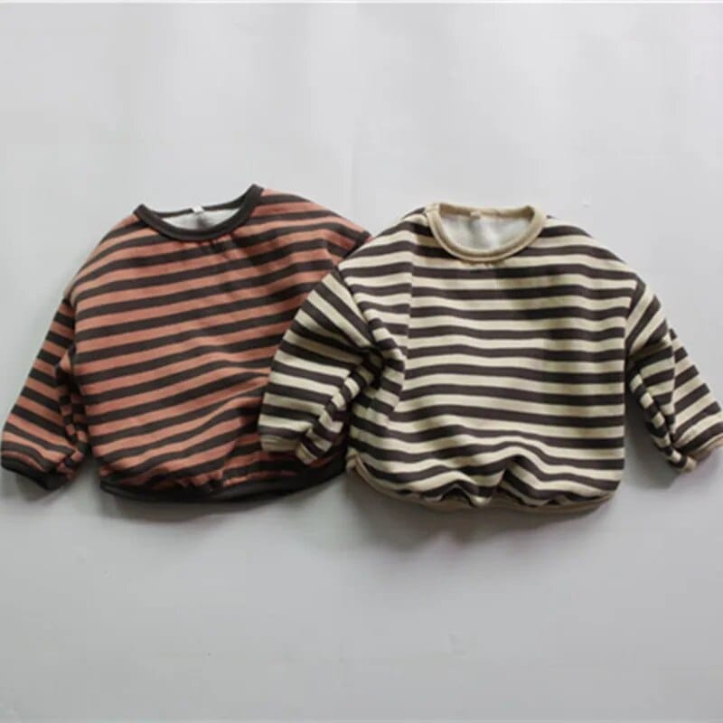 長袖Tシャツ キッズスウェットシャツ ボーダー 裏起毛 スウェットトップス オレンジ ベージュ 2カラー ボーイズ 男の子 子供服