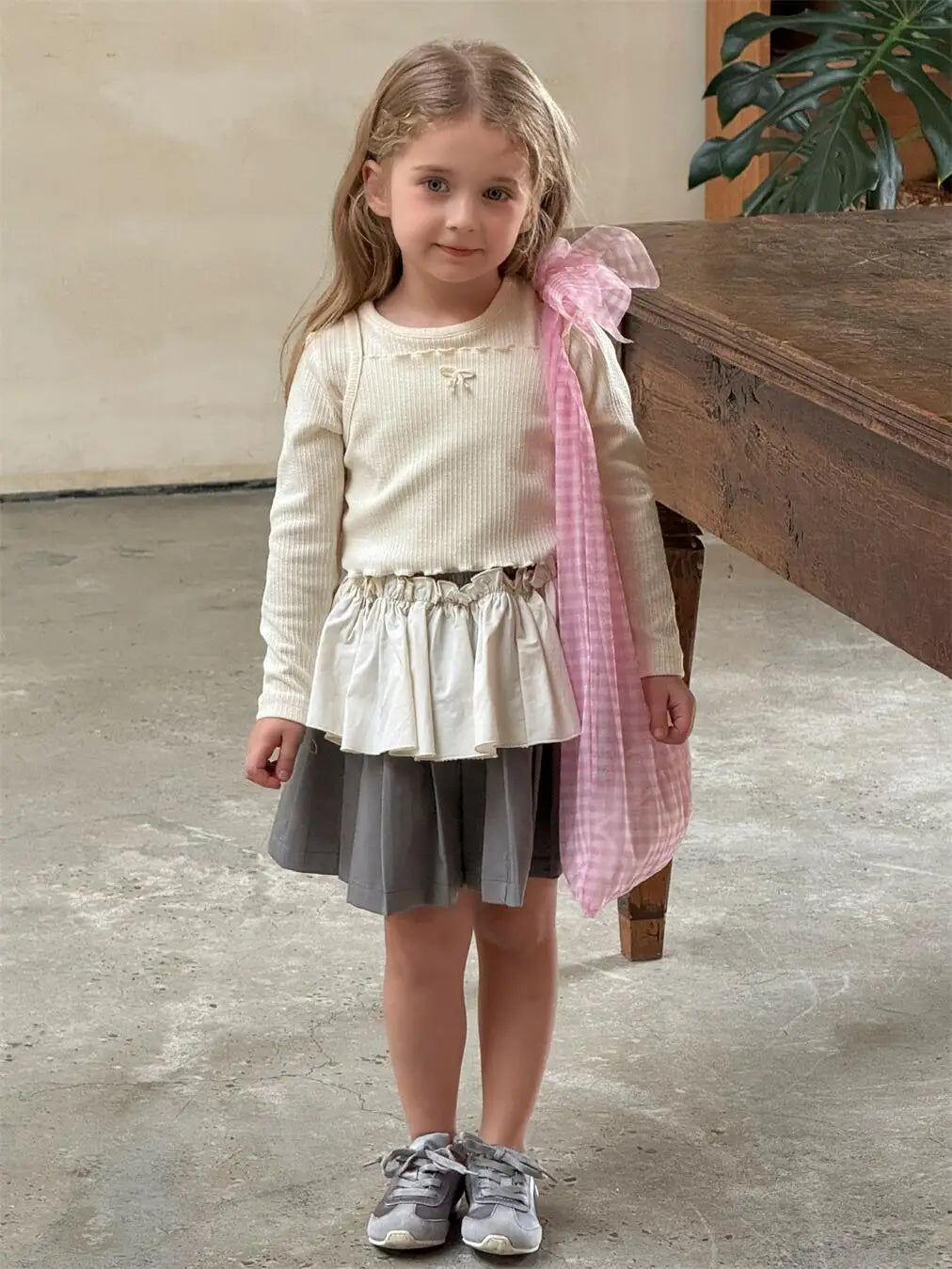 長袖Tシャツ キッズトップス2点セット 長袖リブTシャツ+キャミソールトップス【mh0008894】