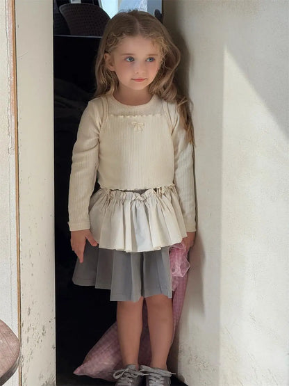 長袖Tシャツ キッズトップス2点セット 長袖リブTシャツ+キャミソールトップス【mh0008894】