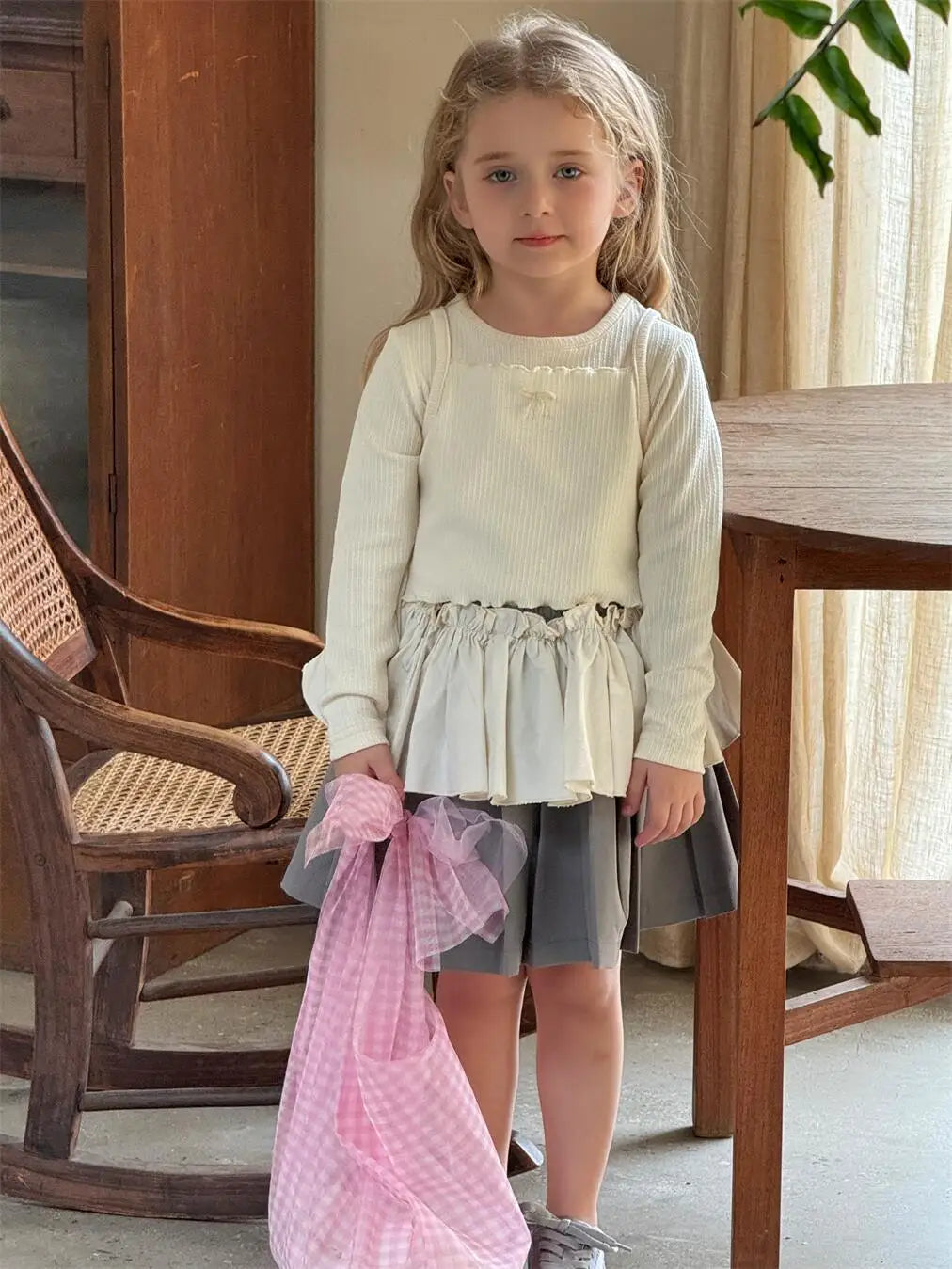 長袖Tシャツ キッズトップス2点セット 長袖リブTシャツ+キャミソールトップス【mh0008894】