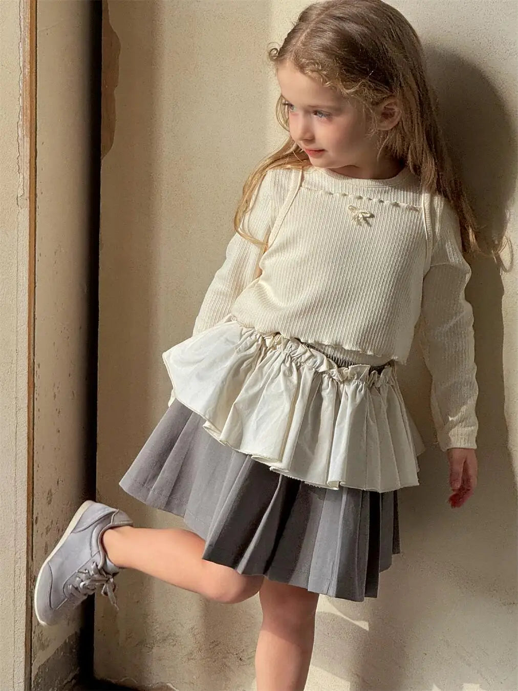 長袖Tシャツ キッズトップス2点セット 長袖リブTシャツ+キャミソールトップス【mh0008894】