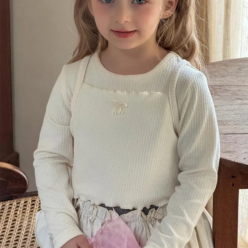 長袖Tシャツ キッズトップス2点セット 長袖リブTシャツ+キャミソールトップス【mh0008894】