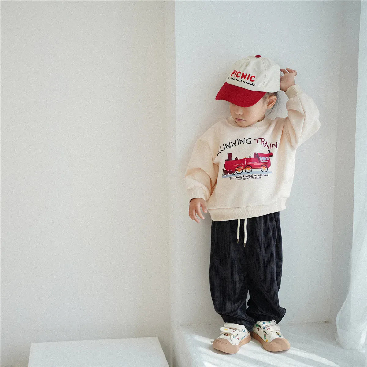 長袖Tシャツ キッズトップス スウェットシャツ 乗り物プリント柄 3カラー