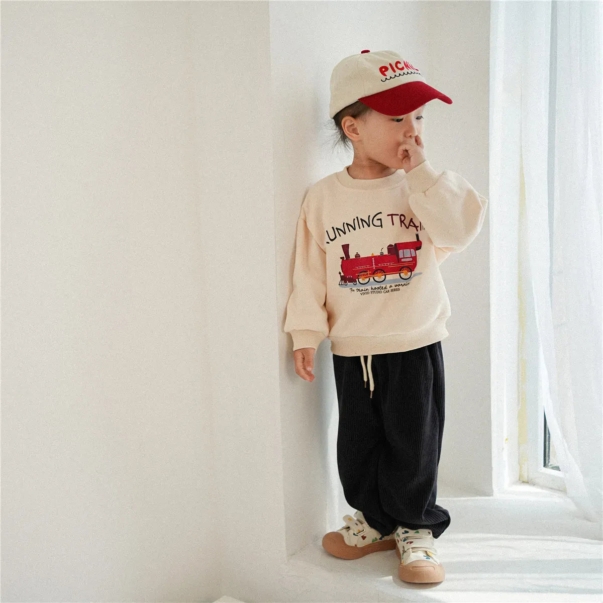 長袖Tシャツ キッズトップス スウェットシャツ 乗り物プリント柄 3カラー