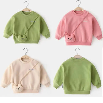 長袖Tシャツ ベビートップス 長袖スウェットシャツ アニマルぬいぐるみアップリケ 3カラー【mh0006454】