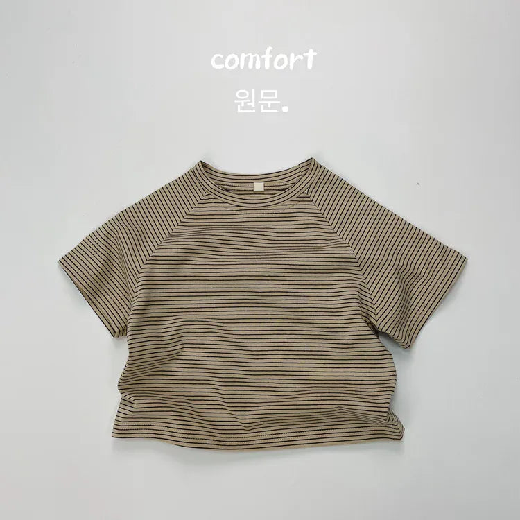 半袖Tシャツ apricot / 12M  80cm キッズトップス 半袖Tシャツ ラグラン袖 ボーダー 5カラー