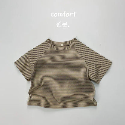 半袖Tシャツ apricot / 12M  80cm キッズトップス 半袖Tシャツ ラグラン袖 ボーダー 5カラー