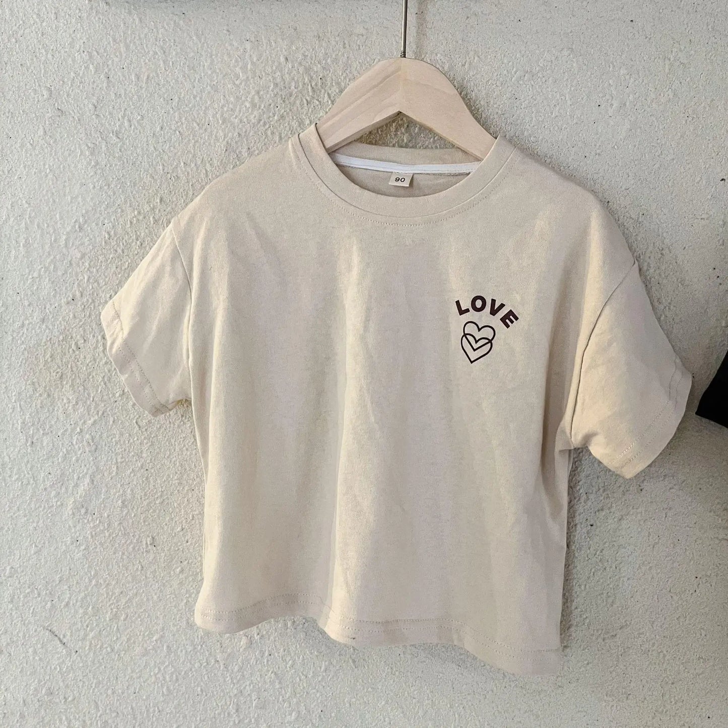 半袖Tシャツ apricot / 12M  80cm キッズトップス 半袖Tシャツ ハートLOVEワンポイントロゴ 2カラー
