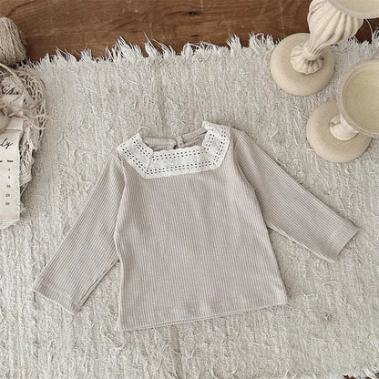 長袖Tシャツ Apricot / 6M  66CM ベビートップス レーススクエアネック長袖Tシャツカットソー 2カラー【mh0006700】