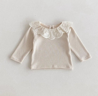 長袖Tシャツ Apricot / 6M  66CM ベビートップス 長袖Tシャツ フラワーレース襟 3カラー【mh0006370】
