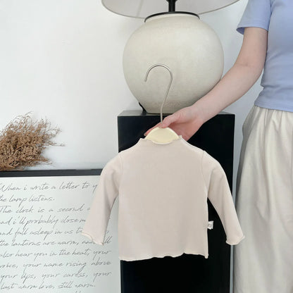 長袖Tシャツ Apricot / 6M  66CM ベビートップス フリルハイネックシンプルベーシック長袖Tシャツ【mh0008703】