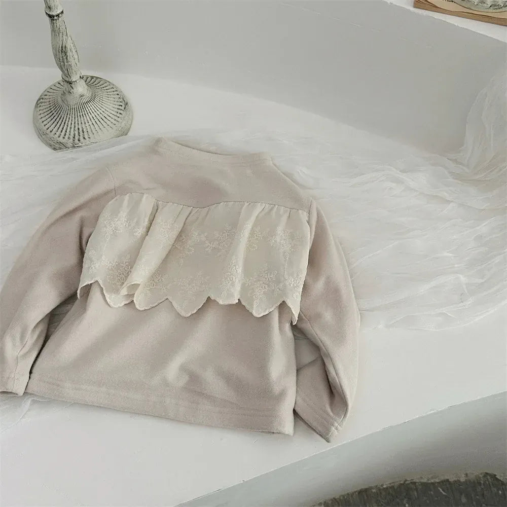 長袖Tシャツ Apricot / 73cm 9M ベビートップス レースフリルフリースハイネック長袖Tシャツ【mh0007773】