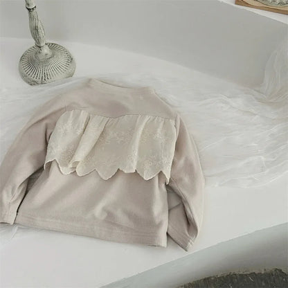 長袖Tシャツ Apricot / 73cm 9M ベビートップス レースフリルフリースハイネック長袖Tシャツ【mh0007773】