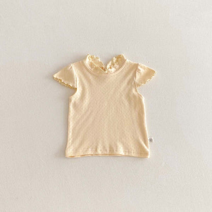 半袖Tシャツ Apricot / 80cm フリルスタンドカラー半袖Tシャツ【mh0010348】