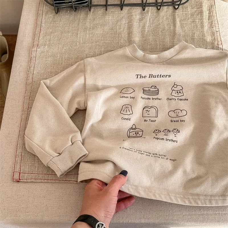 長袖Tシャツ apricot / 80cm キッズトップス 長袖スウェットシャツ The Butters プリント柄 ブルー/アプリコット/2カラー
