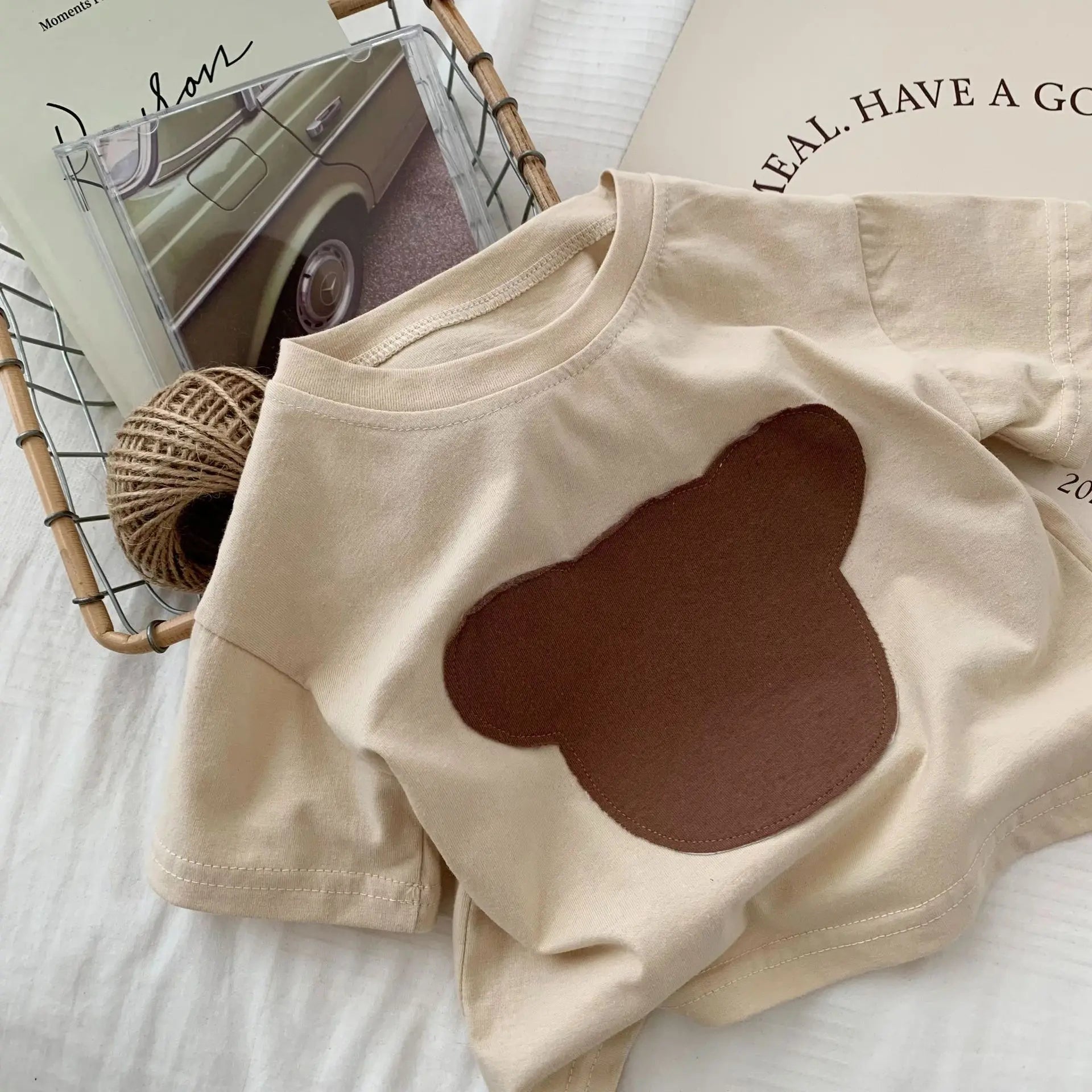 半袖Tシャツ apricot / 9M 73cm キッズトップス 半袖Tシャツ ベアくまアップリケ 2カラー