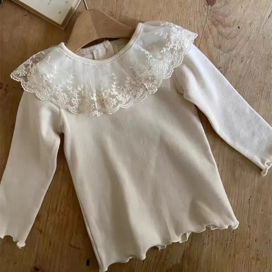 長袖Tシャツ Apricot / 9M  73CM ベビートップス 長袖Tシャツ レース刺繍襟 アプリコット【mh0006379】