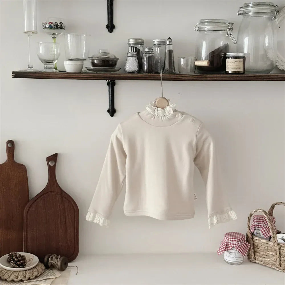 長袖Tシャツ Apricot / 9M  73CM ベビートップス レースフリルハイネック長袖Tシャツ【mh0008028】