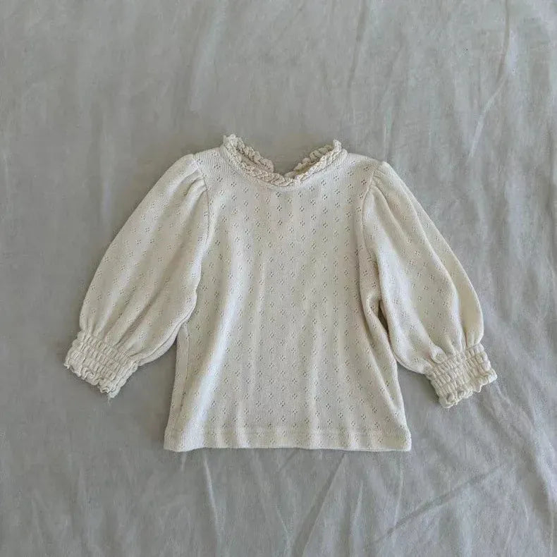 長袖Tシャツ Apricot / 9M  73CM ベビートップス フラワー小花柄プリントレース長袖パフスリーブTシャツ【mh0008724】