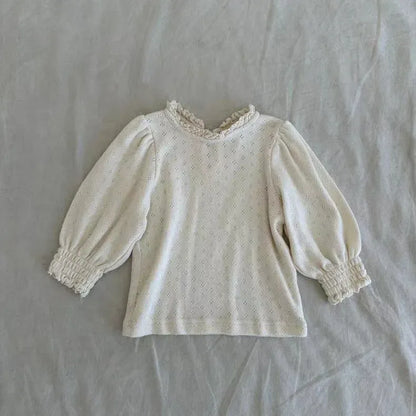 長袖Tシャツ Apricot / 9M  73CM ベビートップス フラワー小花柄プリントレース長袖パフスリーブTシャツ【mh0008724】