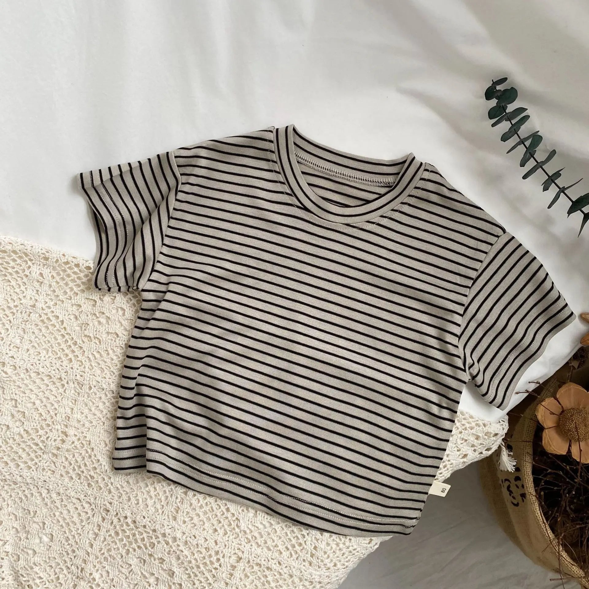 半袖Tシャツ apricot black / 12M  80cm キッズトップス ボーダー 半袖Tシャツ シンプルベーシック 2カラー