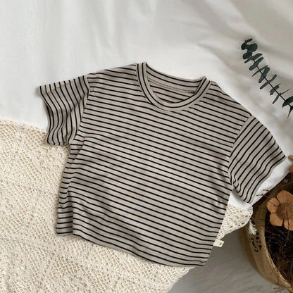 半袖Tシャツ apricot black / 12M  80cm キッズトップス ボーダー 半袖Tシャツ シンプルベーシック 2カラー