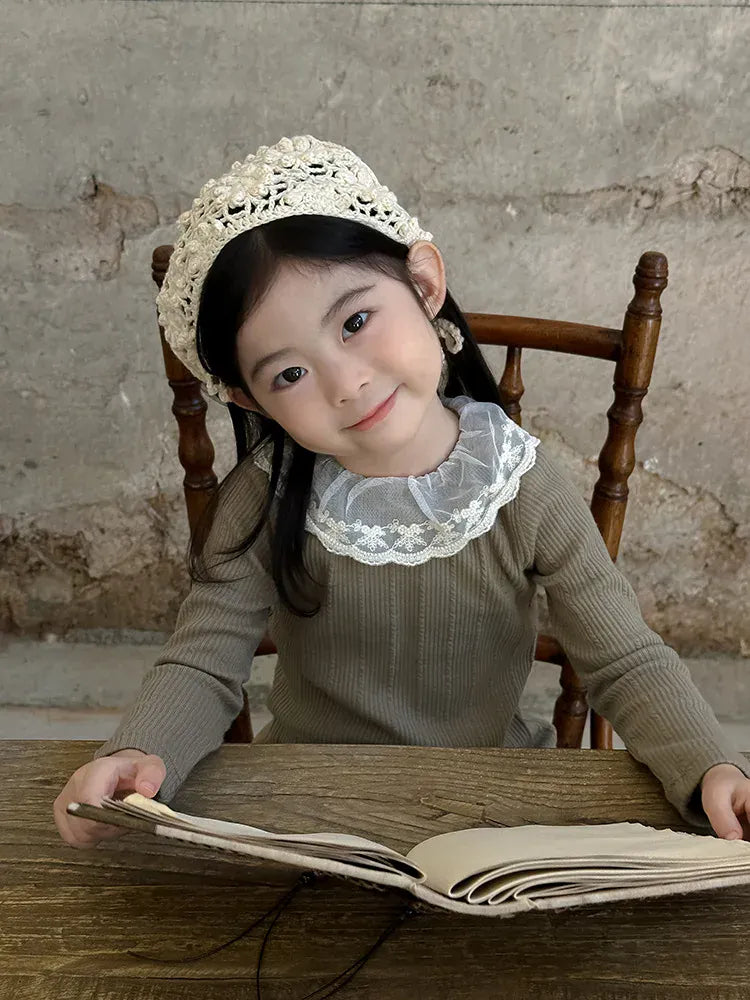 長袖Tシャツ Army Green / 2T (90) キッズトップス レース襟リブ長袖Tシャツカットソー 4カラー【mh0006854】