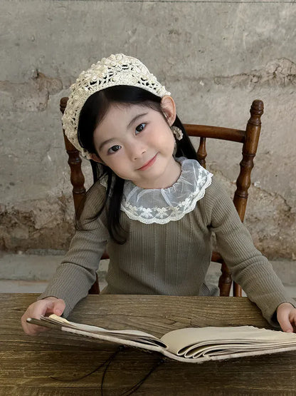 長袖Tシャツ Army Green / 2T (90) キッズトップス レース襟リブ長袖Tシャツカットソー 4カラー【mh0006854】