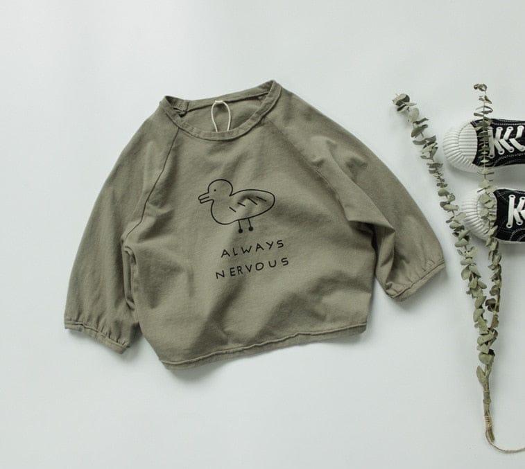 長袖Tシャツ Army Green / 80cm キッズ あひる コットンリネン トップス Tシャツ