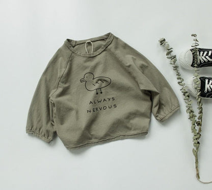 長袖Tシャツ Army Green / 80cm キッズ あひる コットンリネン トップス Tシャツ