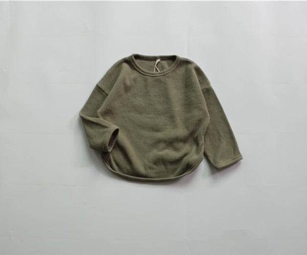 長袖Tシャツ Army Green / 80cm キッズ服 長袖 Tシャツ シンプル ベーシック ルーズ 無地 アーミーグリーン ベージュ ラベンダー 3色 男の子 女の子