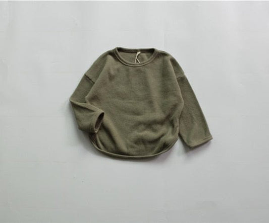 長袖Tシャツ Army Green / 80cm キッズ服 長袖 Tシャツ シンプル ベーシック ルーズ 無地 アーミーグリーン ベージュ ラベンダー 3色 男の子 女の子