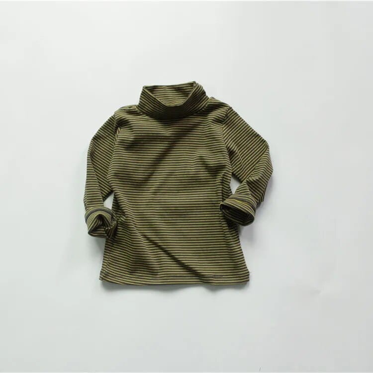 長袖Tシャツ Army Green / 80cm キッズ長袖Tシャツ ボーダー ハイネックTシャツ トップス 4カラー ユニセックス 男の子 女の子 子供服