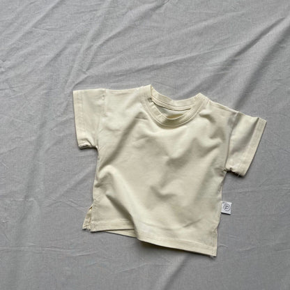 半袖Tシャツ Beige / 100cm ベビートップス シンプルスモーキーカラーサイドスリット半袖Tシャツ【mh0009166】