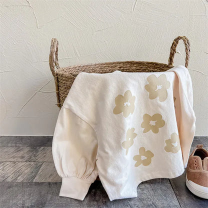 長袖Tシャツ beige / 12M 80cm キッズトップス 長袖Tシャツ 北欧風 レトロフラワープリント 2カラー