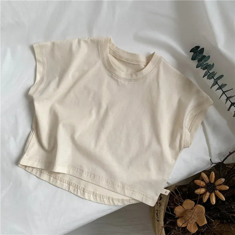 半袖Tシャツ beige / 12M  80cm キッズトップス ルーズ 半袖Tシャツ ステッチアクセント 3カラー