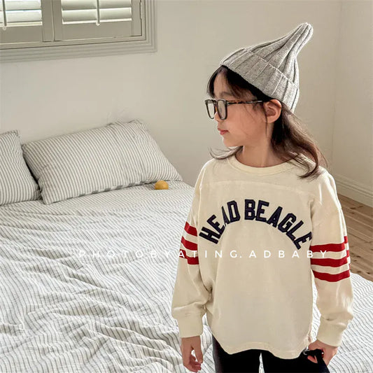 長袖Tシャツ beige / 12M  80CM キッズトップス 長袖Tシャツ レターロゴ刺繍 4カラー