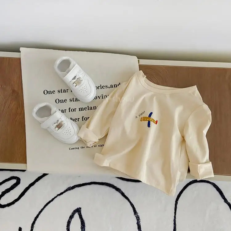 長袖Tシャツ Beige / 12M  80CM キッズトップス 長袖Tシャツ サーカス 車 飛行機 家 プリント 4カラー【mh0004624】