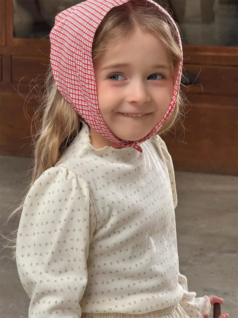 長袖Tシャツ beige / 2T (90) キッズトップス フラワー小花柄ハイネック長袖パフスリーブカットソーTシャツ【mh-0008895】