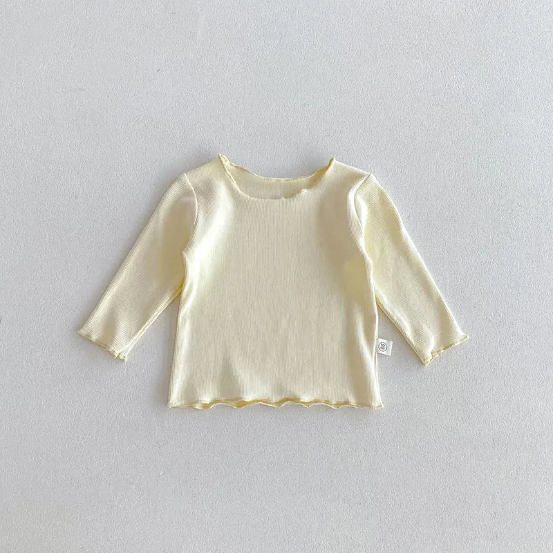 長袖Tシャツ Beige / 3T 100cm ベビートップス シンプルベーシックシームレス長袖Tシャツ パステル5カラー【mh0006913】